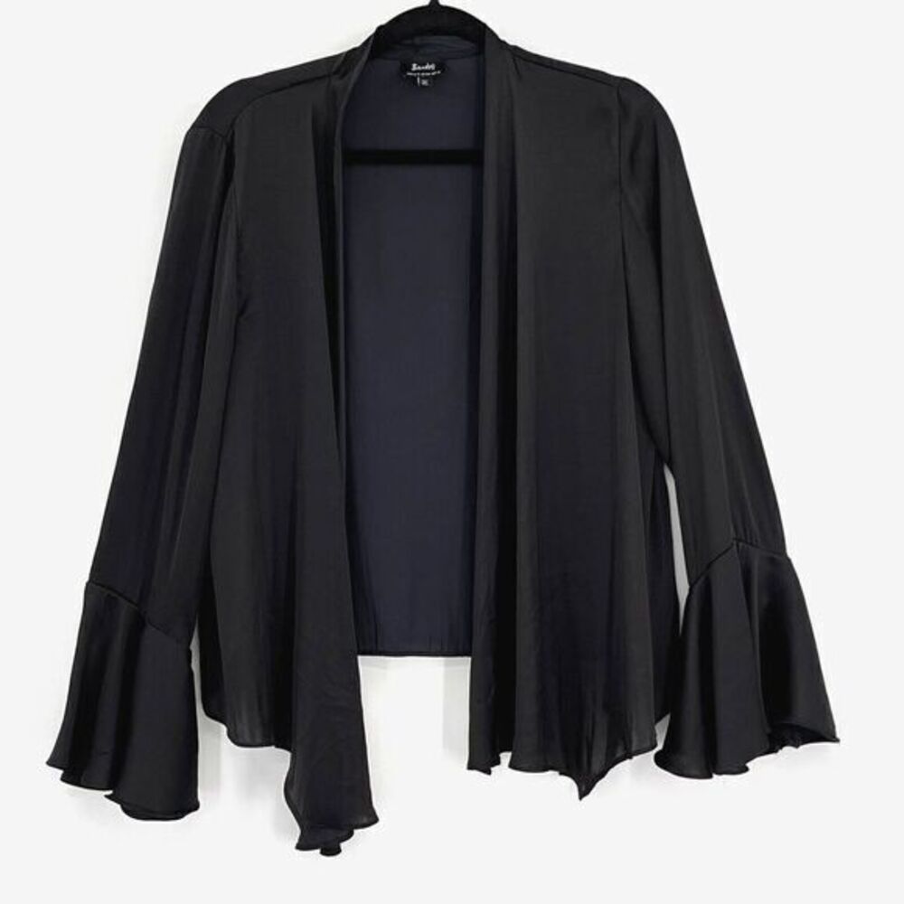 Bardot Womens Satin Open Front Cardigan Drapey Lightweight Bell Cuffs‎ Black M